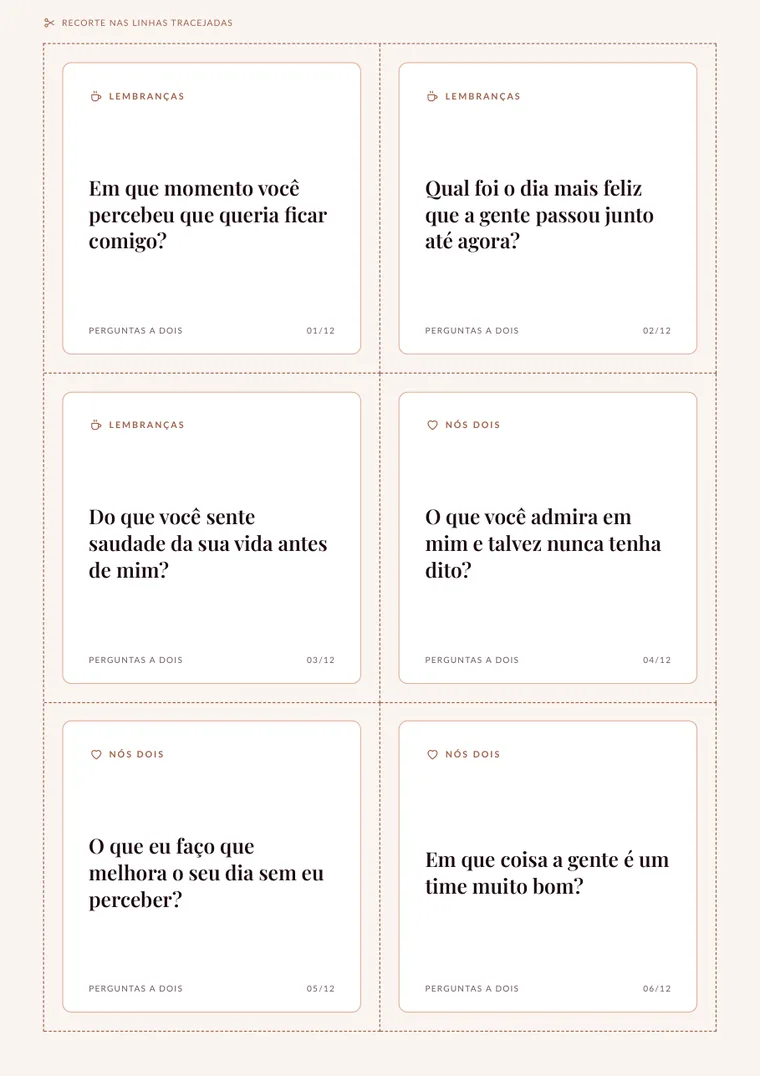 Cartas de perguntas para casal, amostra bônus