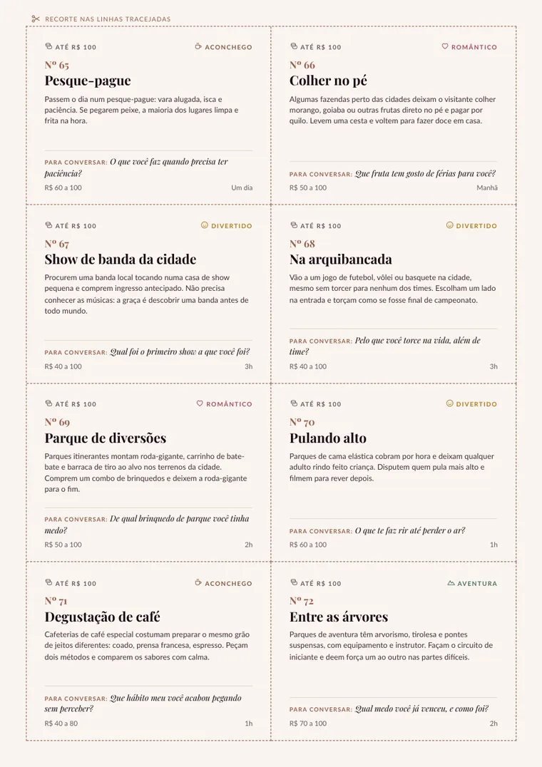 Página de cartas recortáveis com oito ideias